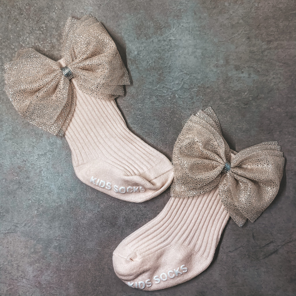Baby Socks with a large Bow on the side for Girls; Toddlers — Soft, Breathable, Non slip bottoms, Fashion