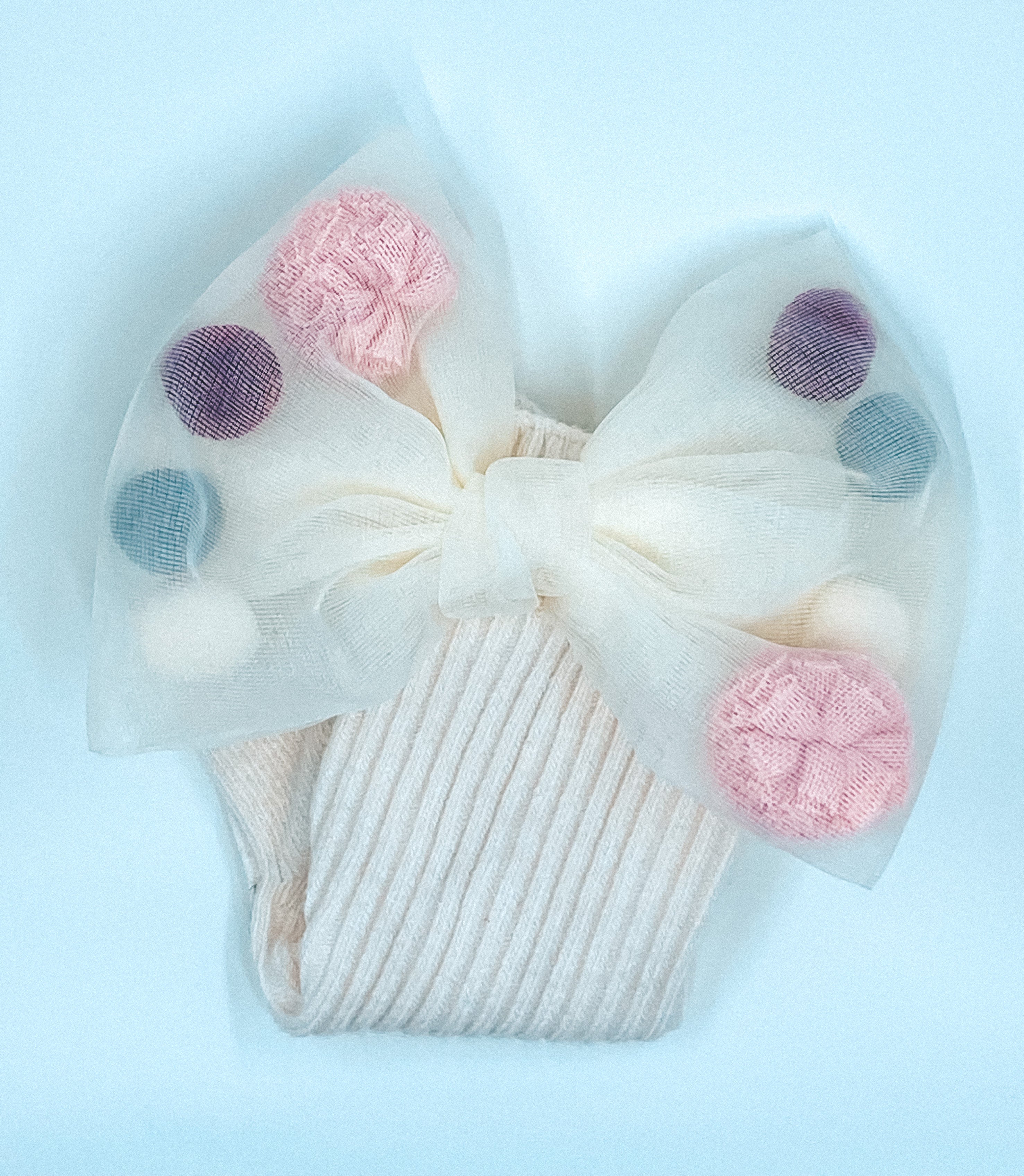 Baby socks with a large Bow and colorful pom poms inside the bow for Girls; Toddlers — Soft, Breathable, Non slip bottoms, Fashion