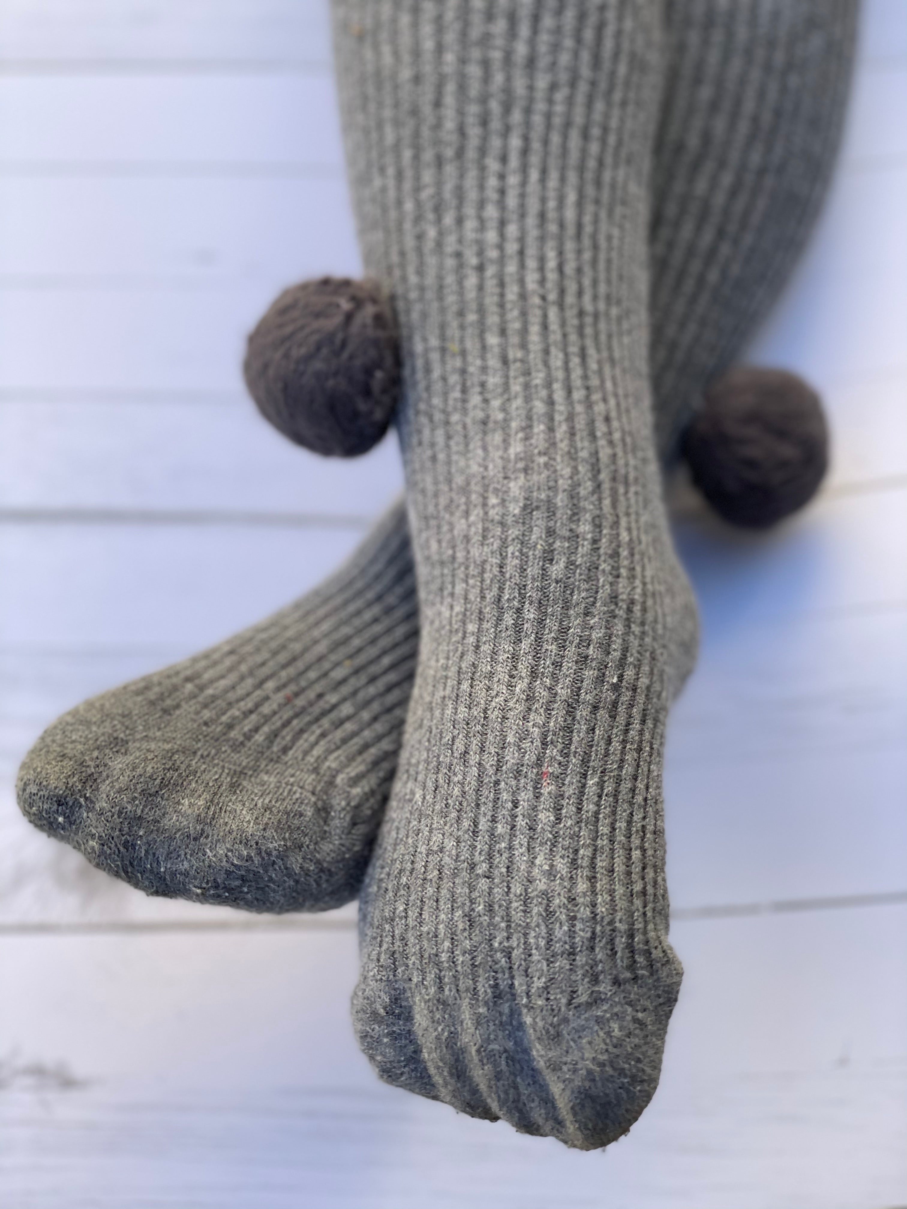 Ribbed Cotton Tights with Faux Fur Pom Poms for Girls; Toddlers — Soft, Breathable, Stretchy Everyday Tights