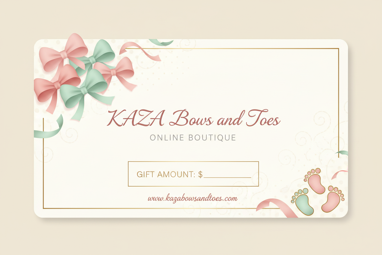 Gift card sample for KAZA bows and toes online shop
